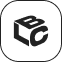 Logo da LBC com design minimalista em forma de cubo preto.